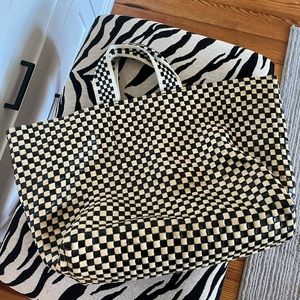 Clare V. Leather Woven Bateau Tote Bag in Black Checker